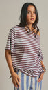 Asymmetrical Off-Shoulder Boxy Cotton Tee in Brown Stripe - Women's Fashion | Urban Daizy