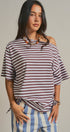 Asymmetrical Off-Shoulder Boxy Cotton Tee in Brown Stripe - Women's Fashion | Urban Daizy