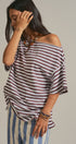 Asymmetrical Off-Shoulder Boxy Cotton Tee in Brown Stripe - Women's Fashion | Urban Daizy