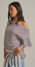 Asymmetrical Off-Shoulder Boxy Cotton Tee in Brown Stripe - Women's Fashion | Urban Daizy