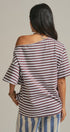 Asymmetrical Off-Shoulder Boxy Cotton Tee in Brown Stripe - Women's Fashion | Urban Daizy