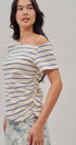Striped Off Shoulder Ruched Cotton Tee in Ivory - Women's T-Shirts & Polos | Urban Daizy