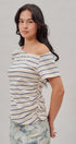 Striped Off Shoulder Ruched Cotton Tee in Ivory - Women's T-Shirts & Polos | Urban Daizy