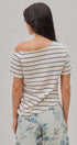 Striped Off Shoulder Ruched Cotton Tee in Ivory - Women's T-Shirts & Polos | Urban Daizy