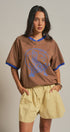 La Sirena Mermaid Graphic Ringer Tee in Brown - Women's Fashion | Urban Daizy