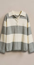 Striped Knit Rugby Polo Sweater in Ivory Grey - Women's Fashion | Urban Daizy