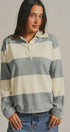 Striped Knit Rugby Polo Sweater in Ivory Grey - Women's Fashion | Urban Daizy