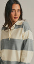 Striped Knit Rugby Polo Sweater in Ivory Grey - Women's Fashion | Urban Daizy