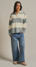 Striped Knit Rugby Polo Sweater in Ivory Grey - Women's Fashion | Urban Daizy