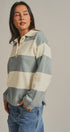 Striped Knit Rugby Polo Sweater in Ivory Grey - Women's Fashion | Urban Daizy