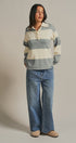 Striped Knit Rugby Polo Sweater in Ivory Grey - Women's Fashion | Urban Daizy