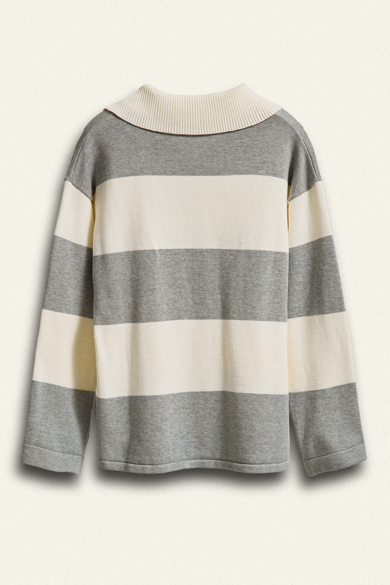 Striped Knit Rugby Polo Sweater in Ivory Grey - Women's Fashion | Urban Daizy