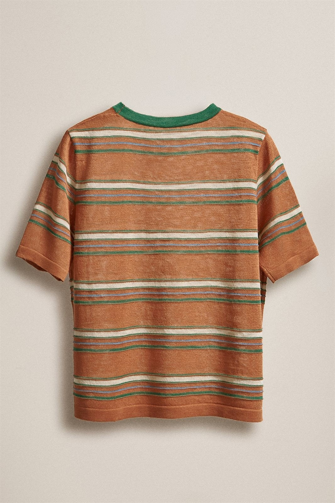 Striped Knit Ringer Tee With Crew Neck in Rust - Women's Fashion | Urban Daizy