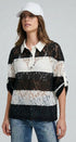 Floral Lace Rugby Polo Shirt in Ivory Black - Women's T-Shirts & Polos | Urban Daizy