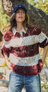 Floral Lace Rugby Polo Shirt in Ivory Burgundy - Women's T-Shirts & Polos | Urban Daizy