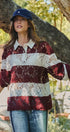 Floral Lace Rugby Polo Shirt in Ivory Burgundy - Women's T-Shirts & Polos | Urban Daizy