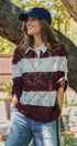 Floral Lace Rugby Polo Shirt in Ivory Burgundy - Women's T-Shirts & Polos | Urban Daizy
