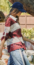 Floral Lace Rugby Polo Shirt in Ivory Burgundy - Women's T-Shirts & Polos | Urban Daizy