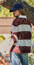 Floral Lace Rugby Polo Shirt in Ivory Burgundy - Women's T-Shirts & Polos | Urban Daizy