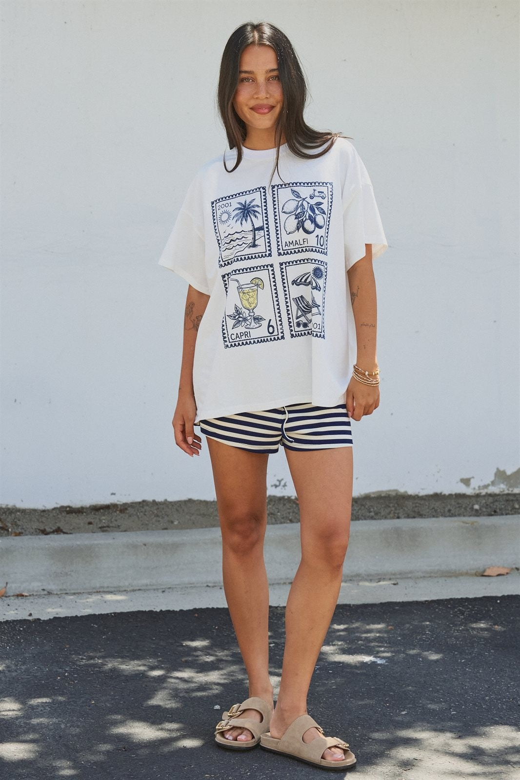 Amalfi Capri Postage Stamp Graphic Tee in Italian Summer in White - Women's Fashion | Urban Daizy