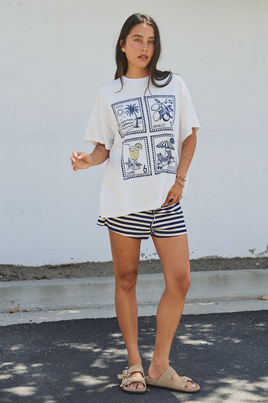 Amalfi Capri Postage Stamp Graphic Tee in Italian Summer in White - Women's Fashion | Urban Daizy
