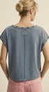 Grommet Trim Washed Cotton Boat Neck Top in Vintage Navy - Women's T-Shirts & Polos | Urban Daizy