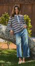 Striped Rugby Polo Knit Top with Contrast Collar in Ivory Brown - Women's T-Shirts & Polos | Urban Daizy