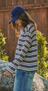 Striped Rugby Polo Knit Top with Contrast Collar in Ivory Brown - Women's T-Shirts & Polos | Urban Daizy