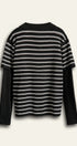 Striped Knit Layered Sleeve Polo Top in Black - Women's Fashion | Urban Daizy
