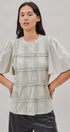 Lace Ruffle Grid Cotton Tee with Flutter Sleeves in Lt Grey - Women's Fashion | Urban Daizy