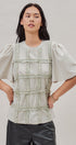Lace Ruffle Grid Cotton Tee with Flutter Sleeves in Lt Grey - Women's Fashion | Urban Daizy