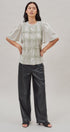 Lace Ruffle Grid Cotton Tee with Flutter Sleeves in Lt Grey - Women's Fashion | Urban Daizy