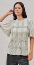 Lace Ruffle Grid Cotton Tee with Flutter Sleeves in Lt Grey - Women's Fashion | Urban Daizy