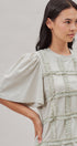 Lace Ruffle Grid Cotton Tee with Flutter Sleeves in Lt Grey - Women's Fashion | Urban Daizy