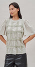 Lace Ruffle Grid Cotton Tee with Flutter Sleeves in Lt Grey - Women's Fashion | Urban Daizy