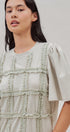 Lace Ruffle Grid Cotton Tee with Flutter Sleeves in Lt Grey - Women's Fashion | Urban Daizy