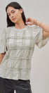 Lace Ruffle Grid Cotton Tee with Flutter Sleeves in Lt Grey - Women's Fashion | Urban Daizy