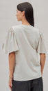 Lace Ruffle Grid Cotton Tee with Flutter Sleeves in Lt Grey - Women's Fashion | Urban Daizy