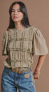 Lace Ruffle Grid Cotton Tee with Flutter Sleeves in Olive - Women's Fashion | Urban Daizy