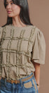 Lace Ruffle Grid Cotton Tee with Flutter Sleeves in Olive - Women's Fashion | Urban Daizy