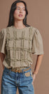 Lace Ruffle Grid Cotton Tee with Flutter Sleeves in Olive - Women's Fashion | Urban Daizy
