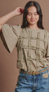 Lace Ruffle Grid Cotton Tee with Flutter Sleeves in Olive - Women's Fashion | Urban Daizy
