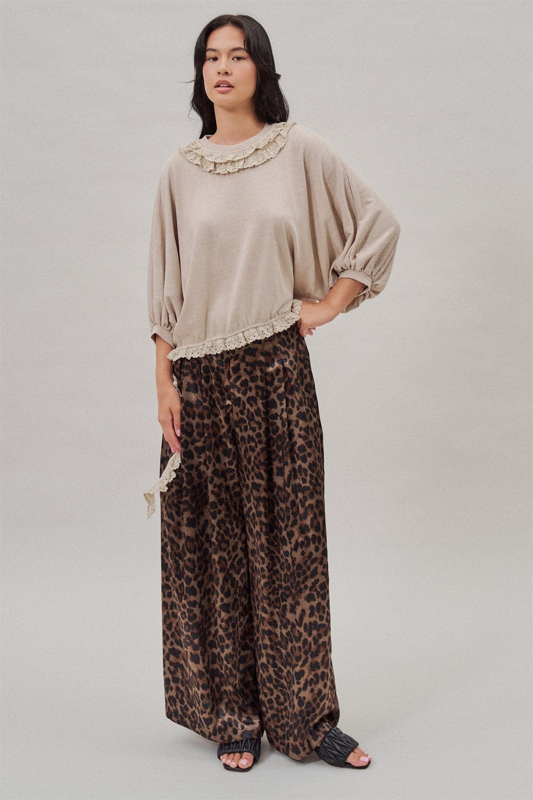 Crochet Trim Dolman Knit Top with Lace Hem in Lt Grey - Women's Fashion | Urban Daizy
