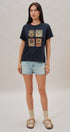 Folk Floral Beaded Graphic Slub Cotton Tee in Navy - Women's Fashion | Urban Daizy