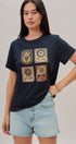 Folk Floral Beaded Graphic Slub Cotton Tee in Navy - Women's Fashion | Urban Daizy