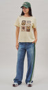 Folk Floral Beaded Graphic Slub Cotton Tee in Yellow - Women's Fashion | Urban Daizy