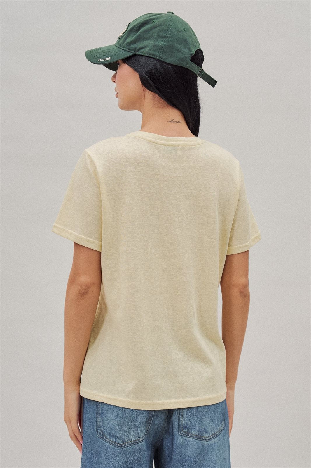 Folk Floral Beaded Graphic Slub Cotton Tee in Yellow - Women's Fashion | Urban Daizy