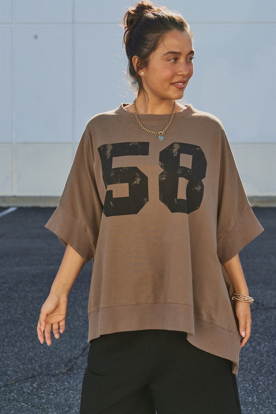 Vintage Varsity Oversized Graphic Tee in Brown - Women's Fashion | Urban Daizy