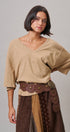 Sun Faded Slub V Neck Tee in Taupe	 - Women's T-Shirts & Polos | Urban Daizy