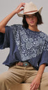 Bandana Print Oversized Graphic Tee, Washed Cotton in Indigo - Women's Graphic T-shirts | Urban Daizy
